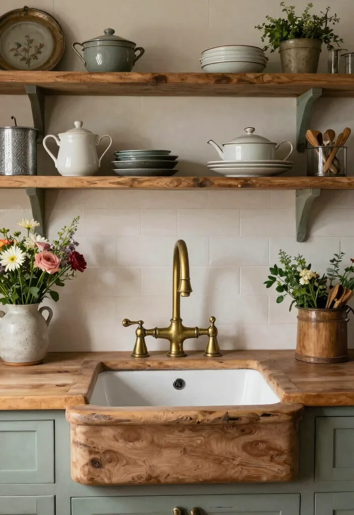 16 Antique Brass Kitchen Faucet Ideas With Vintage Charm - 6. Vintage Farmhouse Mix 1