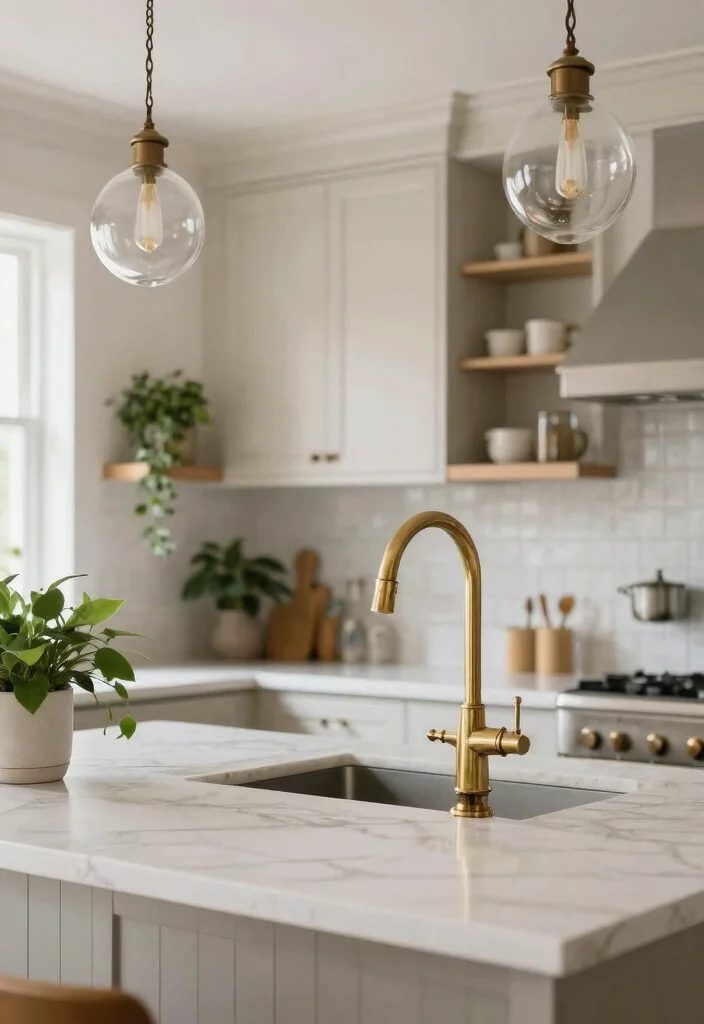 16 Antique Brass Kitchen Faucet Ideas With Vintage Charm - 7. Bright and Airy Modern Vintage 1