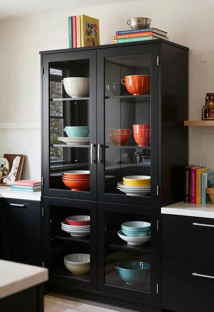 16 Kitchen Cabinets Glass Doors Ideas With Elegant Display - 12. Chic Black Glass Cabinets 1