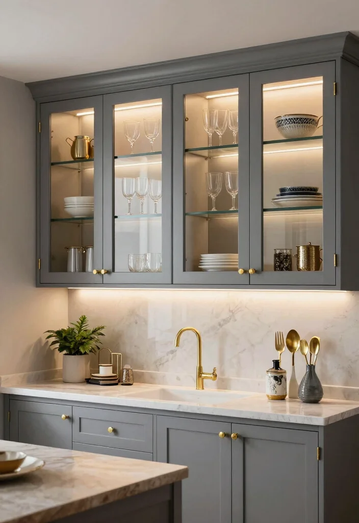 16 Kitchen Cabinets Glass Doors Ideas With Elegant Display - 3. Elegant Grey Glass Front Cabinets 1