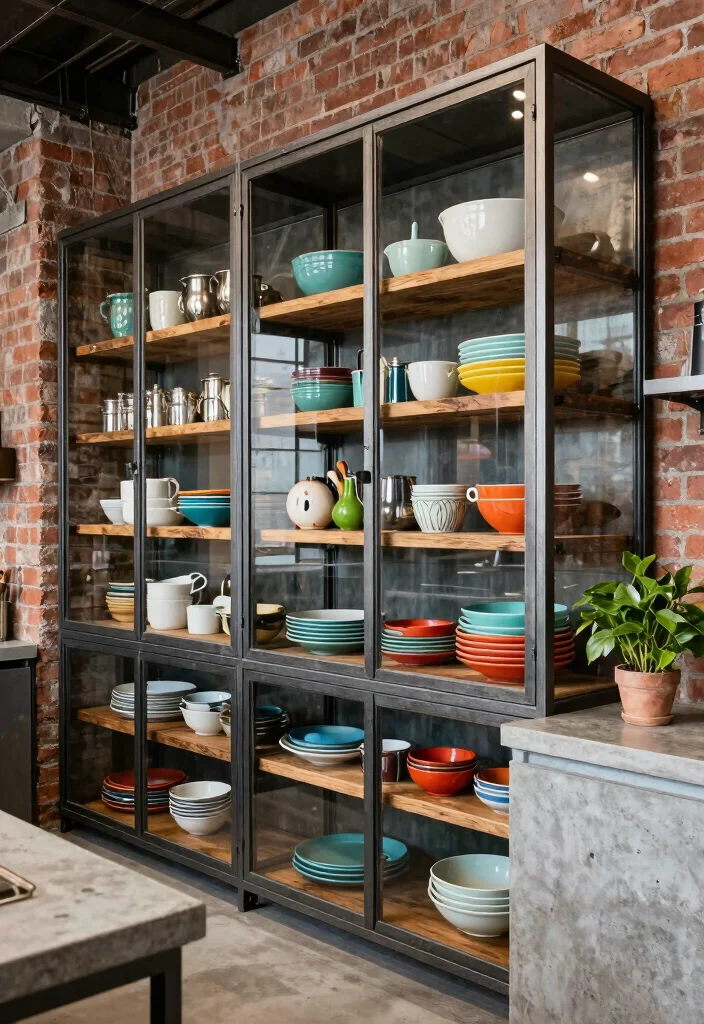 16 Kitchen Cabinets Glass Doors Ideas With Elegant Display - 6. Industrial Style Glass Cabinets 1
