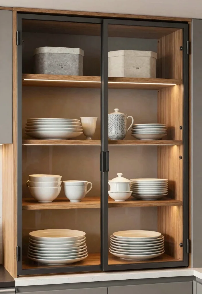 16 Kitchen Cabinets Glass Doors Ideas With Elegant Display - 7. Open Shelving with Glass Doors 1