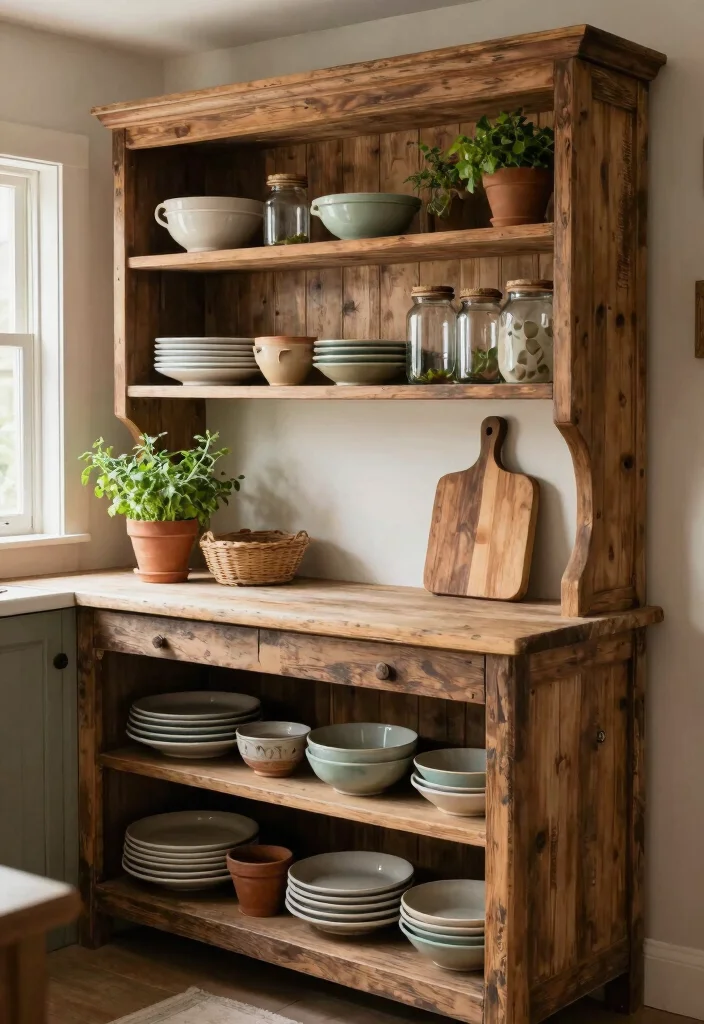 16 Kitchen Island Shelves Ideas With Open Display - 1. Farmhouse Chic with Vintage Finds 1