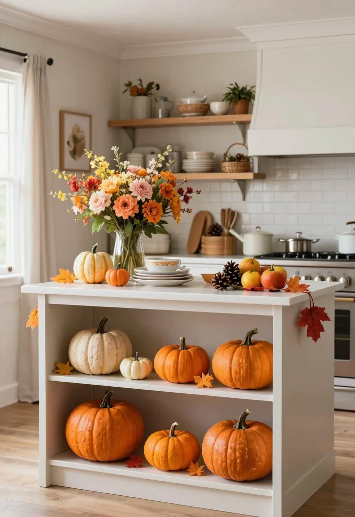 16 Kitchen Island Shelves Ideas With Open Display - 12. Seasonal Decor Swaps 1