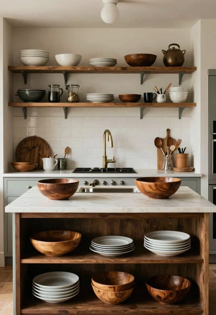 16 Kitchen Island Shelves Ideas With Open Display - 14. Mixing Vintage and Modern 1