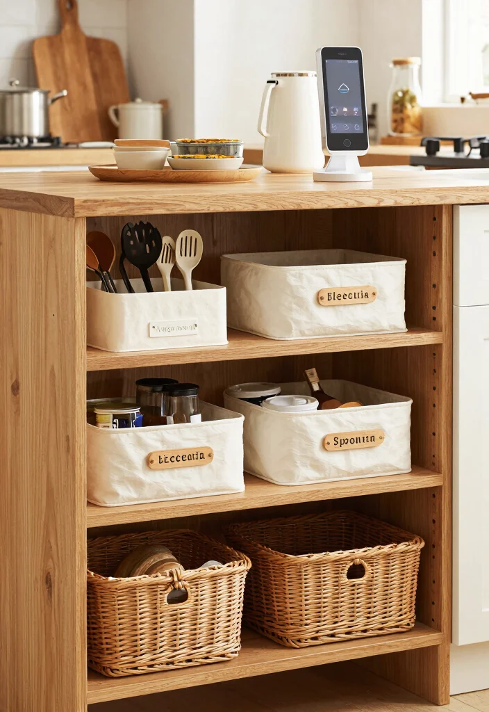 16 Kitchen Island Shelves Ideas With Open Display - 16. Smart Organization Solutions 1