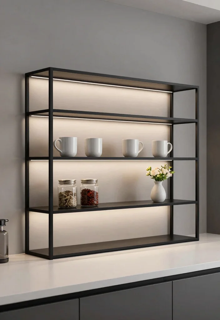 16 Kitchen Island Shelves Ideas With Open Display - 2. Minimalist Modernity 1