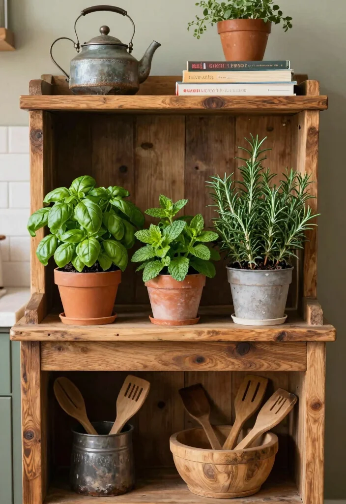 16 Kitchen Island Shelves Ideas With Open Display - 5. Herb Garden Display 1