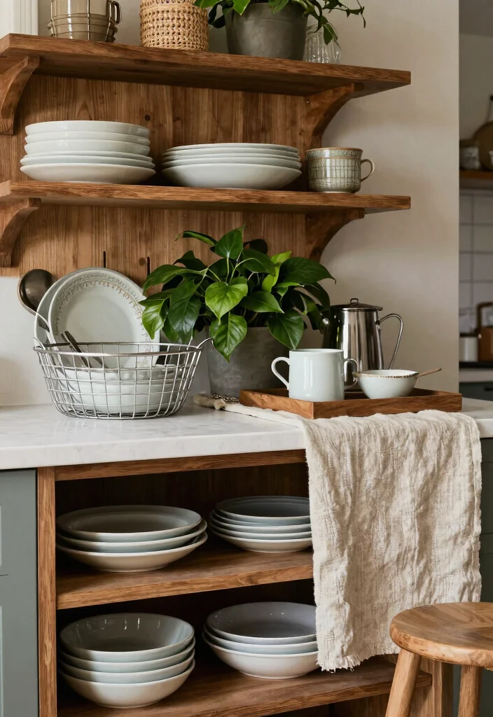 16 Kitchen Island Shelves Ideas With Open Display - 6. Layered Textures 1
