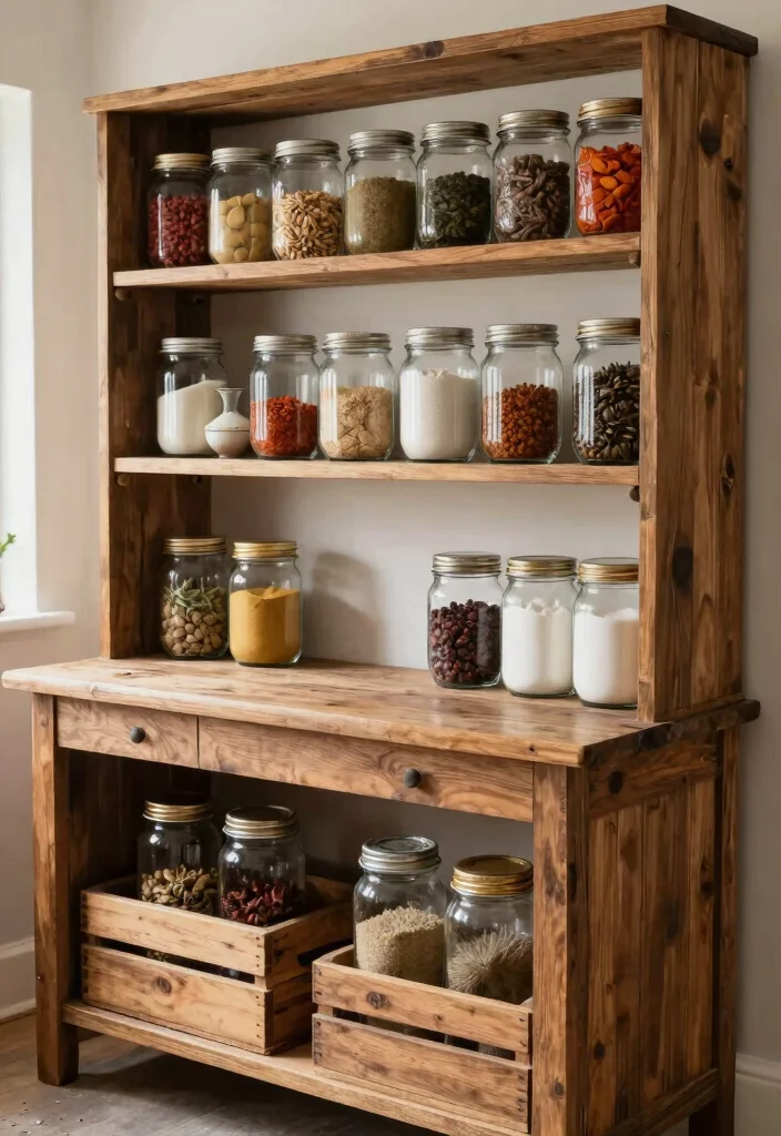 16 Kitchen Island Shelves Ideas With Open Display - 8. Rustic Mason Jar Storage 1