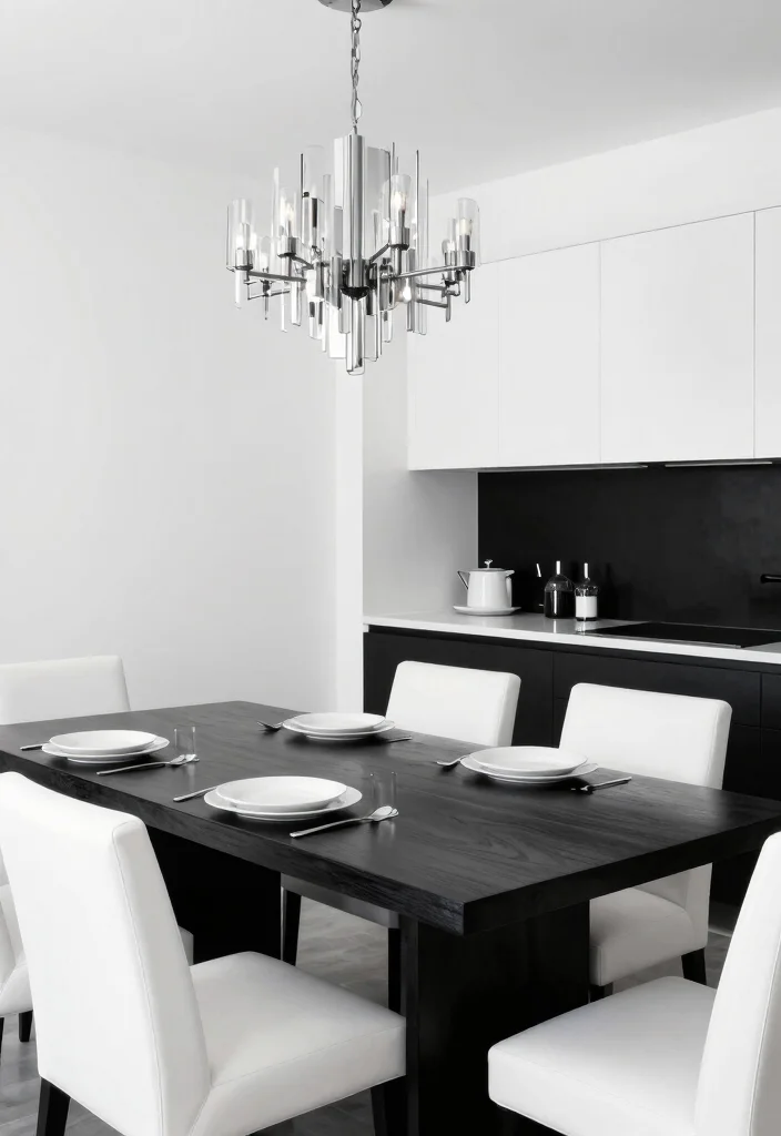 16 Kitchen Tables and Chairs Ideas With Perfect Pairing - 5. Sleek Black and White: Timeless Elegance 1