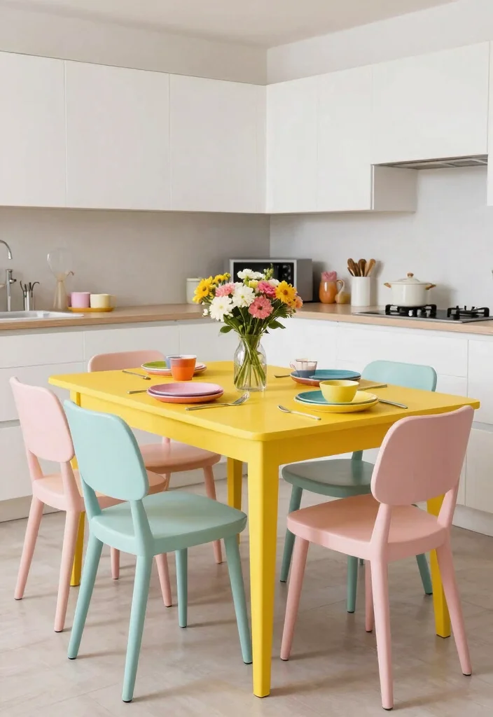 16 Kitchen Tables and Chairs Ideas With Perfect Pairing - 9. Colorful Pop: Brightening Up Your Space 1
