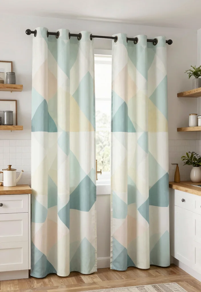 16 Kitchen Window Curtains Over Sink Ideas With Charming Detail - 12. Geometric Prints 1