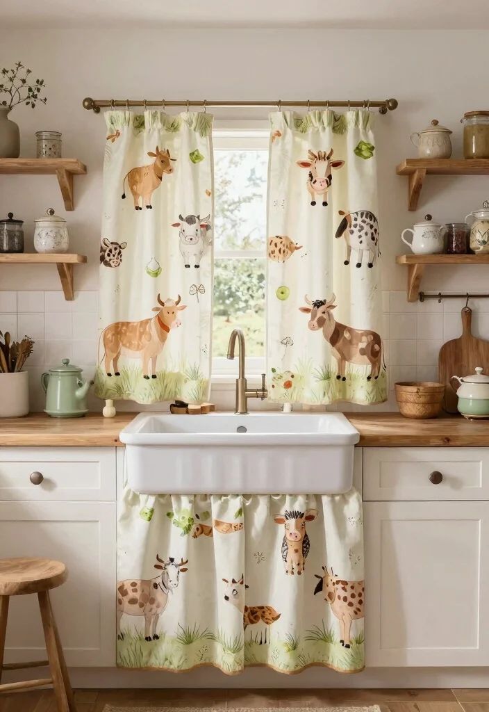 16 Kitchen Window Curtains Over Sink Ideas With Charming Detail - 13. Whimsical Animal Prints 1