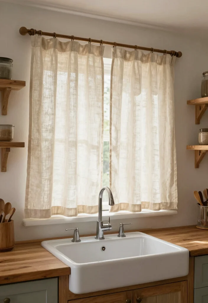 16 Kitchen Window Curtains Over Sink Ideas With Charming Detail - 15. Natural Fabrics 1