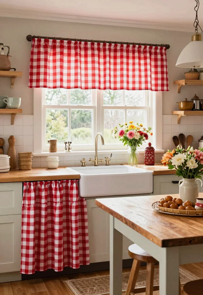 16 Kitchen Window Curtains Over Sink Ideas With Charming Detail - 2. Rustic Checkered Patterns 1