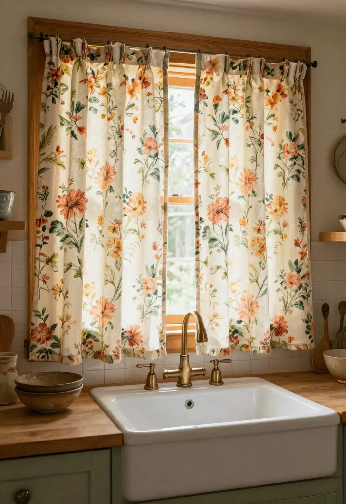 16 Kitchen Window Curtains Over Sink Ideas With Charming Detail - 3. Vintage Floral Prints 1