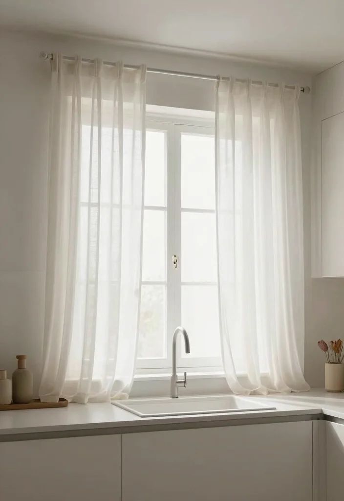 16 Kitchen Window Curtains Over Sink Ideas With Charming Detail - 4. Simple Sheer Fabrics 1