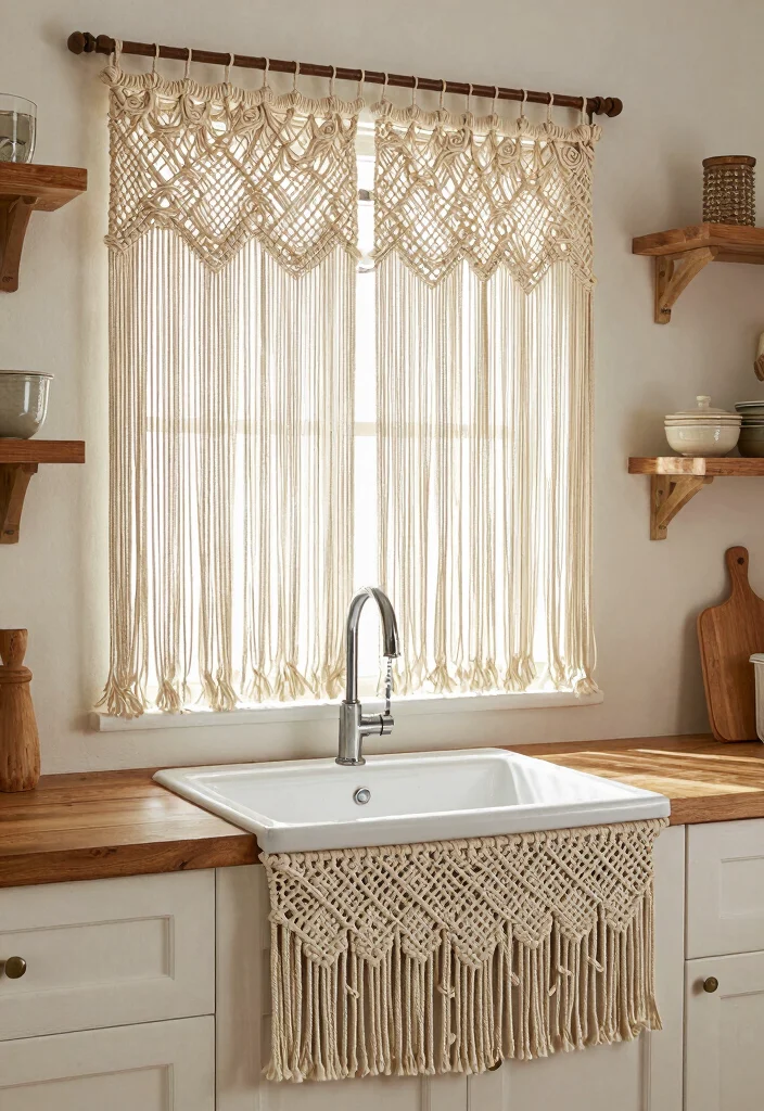 16 Kitchen Window Curtains Over Sink Ideas With Charming Detail - 8. Macrame Accents 1