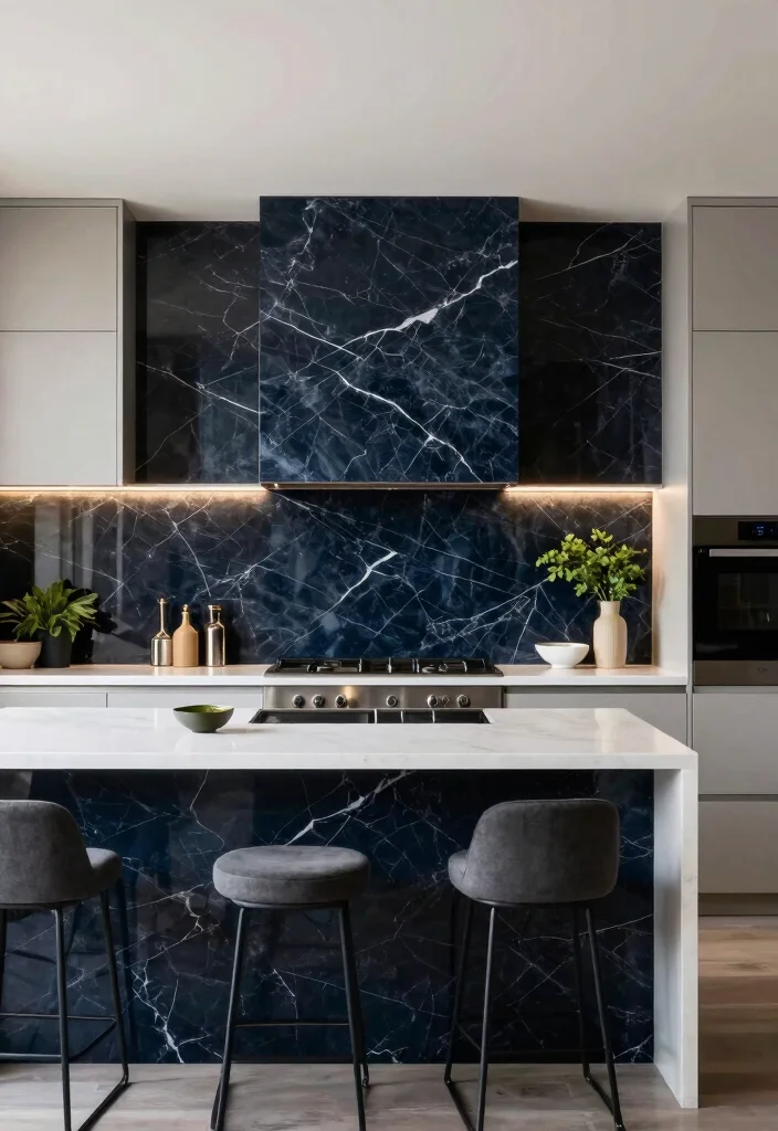 16 Marble Kitchen Backsplash Ideas With Luxe Finish - 2. Dark Marble for a Bold Statement 1
