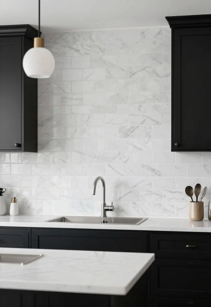 16 Marble Kitchen Backsplash Ideas With Luxe Finish - 5. Marble Subway Tiles for a Chic Vibe 1