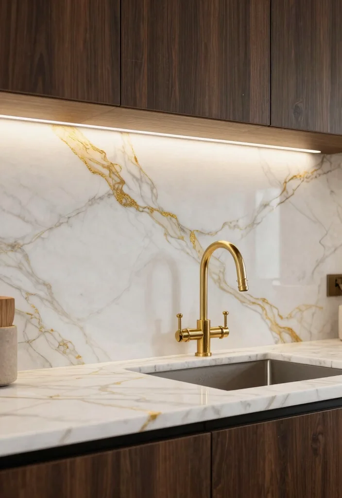 16 Marble Kitchen Backsplash Ideas With Luxe Finish - 6. Marble with Metallic Accents 1