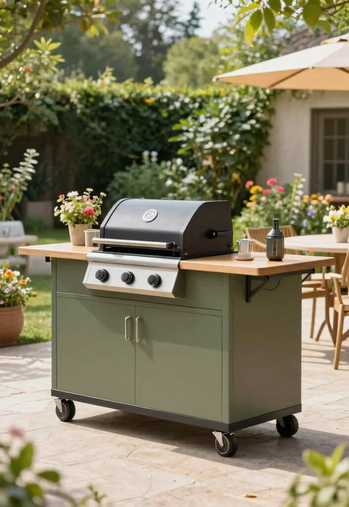 16 Mobile Kitchen Island Ideas With Flexible Function - 13. Outdoor Mobile Island 1