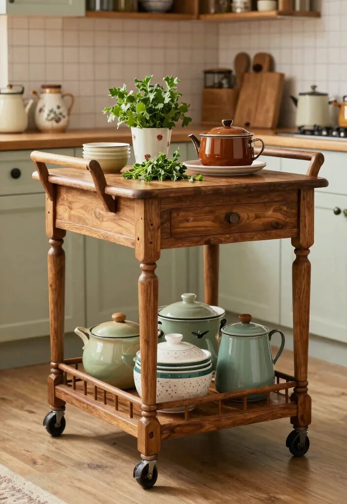 16 Mobile Kitchen Island Ideas With Flexible Function - 14. Vintage Cart Island 1