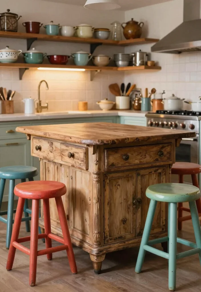 16 Mobile Kitchen Island Ideas With Flexible Function - 5. Vintage Style Island 1