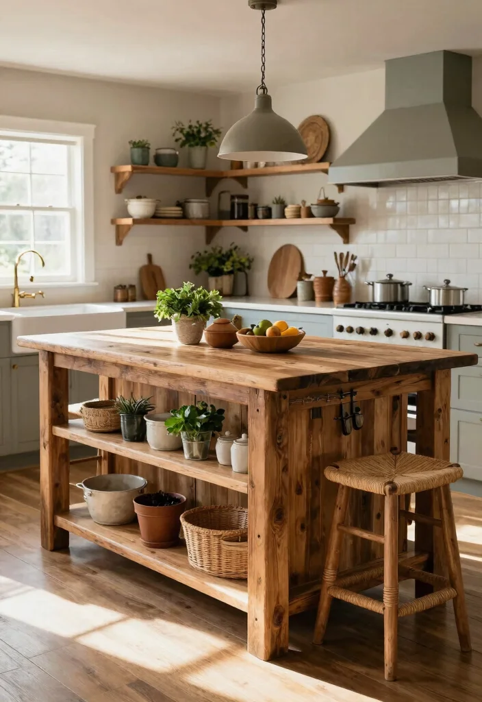16 Mobile Kitchen Island Ideas With Flexible Function - 7. Rustic Farmhouse Island 1