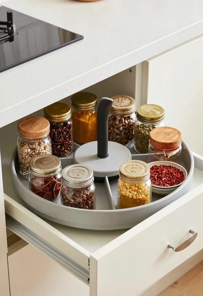 16 Organize Kitchen Drawers Ideas That Simplify Cooking - 12. Lazy Susans for Corner Drawers 1