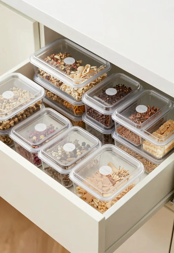 16 Organize Kitchen Drawers Ideas That Simplify Cooking - 4. Stackable Containers for Small Items 1