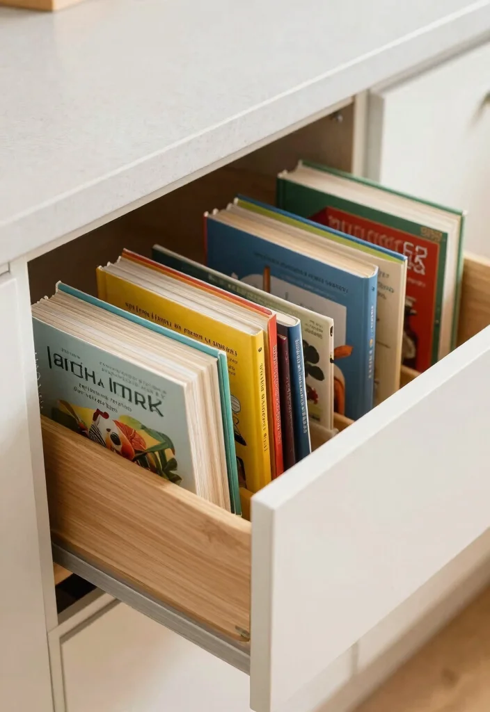 16 Organize Kitchen Drawers Ideas That Simplify Cooking - 9. Use Vertical Organizers for Cookbooks 1