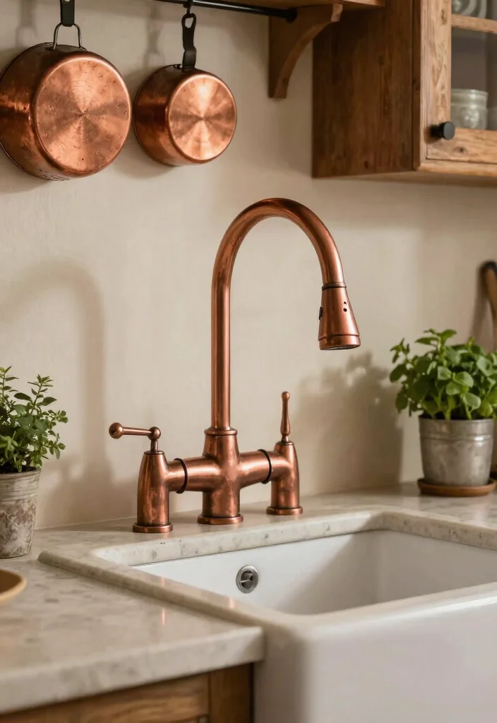 16 Vintage Kitchen Faucet Ideas With Classic Appeal - 8. Rustic Copper Faucets 1