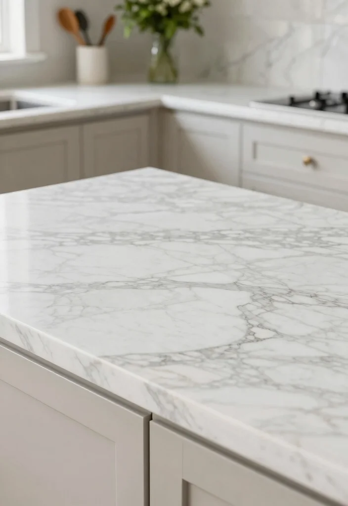 16 White Marble Kitchen Countertops Ideas With Elegant Beauty - 1. Classic White Marble with Dark Veins 1