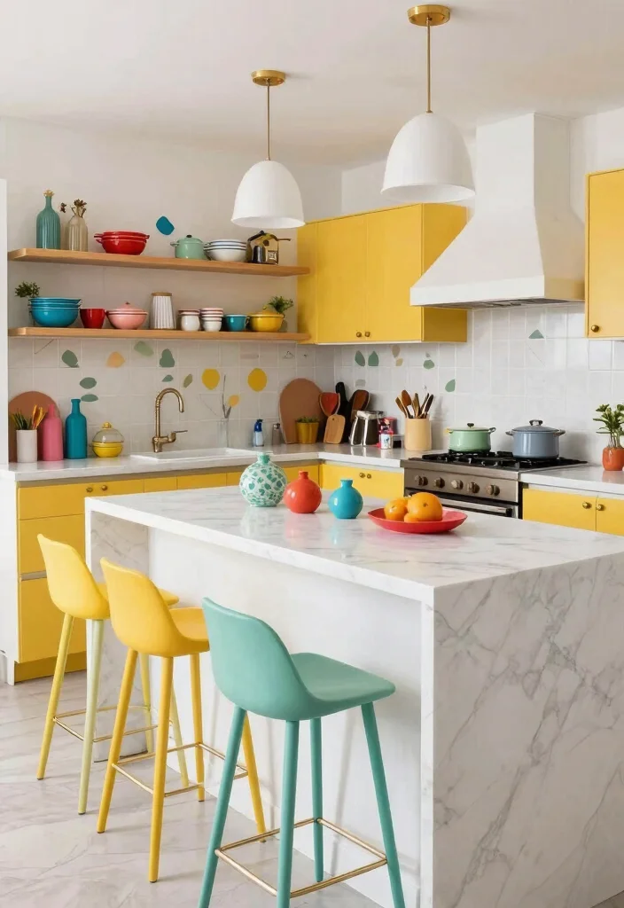 16 White Marble Kitchen Countertops Ideas With Elegant Beauty - 10. White Marble with Colorful Accents 1