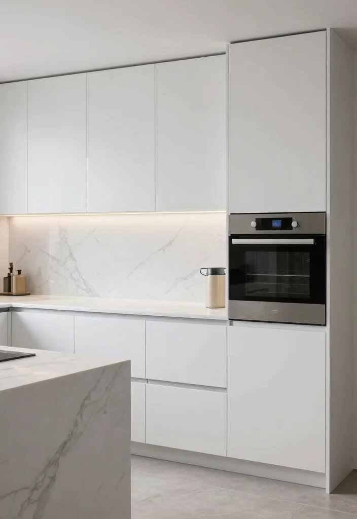 16 White Marble Kitchen Countertops Ideas With Elegant Beauty - 13. White Marble with Integrated Appliances 1