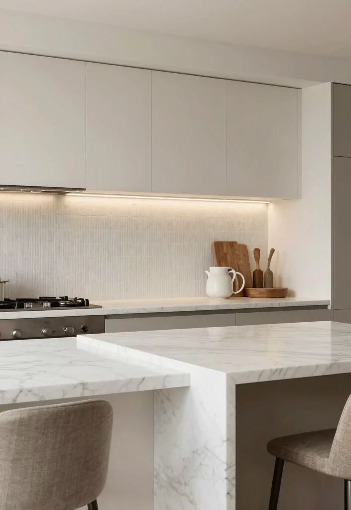 16 White Marble Kitchen Countertops Ideas With Elegant Beauty - 14. Layering Textures with White Marble 1