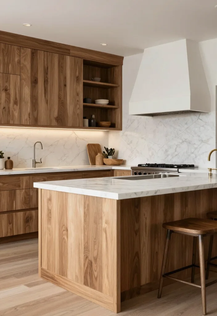 16 White Marble Kitchen Countertops Ideas With Elegant Beauty - 7. White Marble and Wood Combination 1