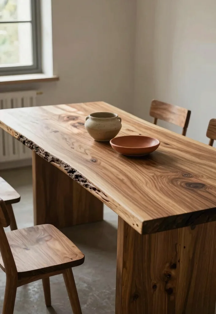 16 Wood Kitchen Table Ideas With Warm Timeless Style - 5. Rustic Live Edge Beauty 1