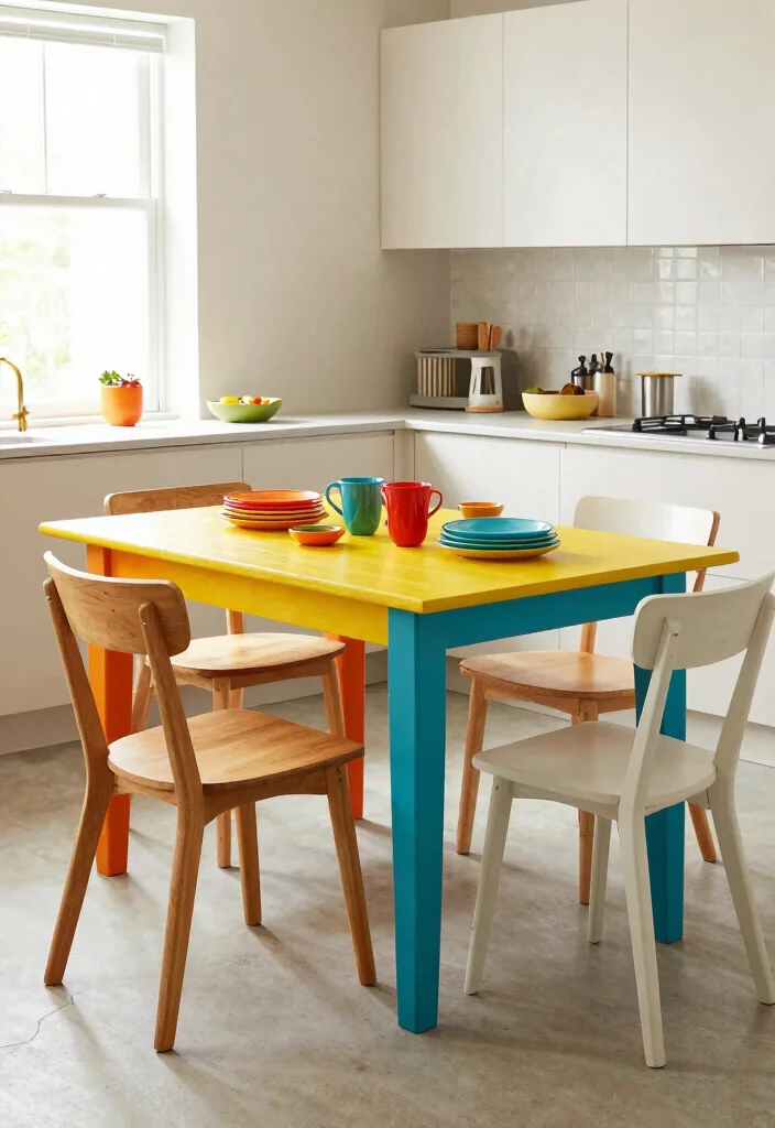 16 Wood Kitchen Table Ideas With Warm Timeless Style - 7. Bold Color Statements 1