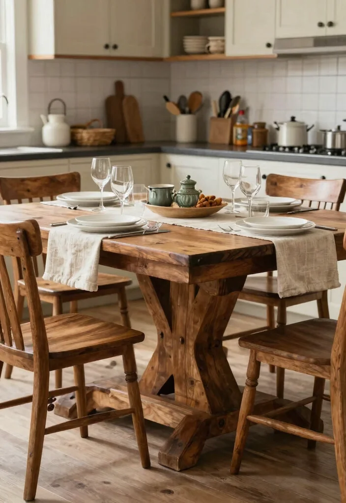 16 Wood Kitchen Table Ideas With Warm Timeless Style - 8. Farmhouse Trestle Table 1
