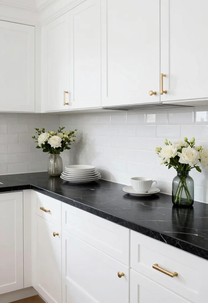 17 Black Marble Kitchen Countertops Ideas With Bold Elegance - 1. Timeless Classic with White Accents 1