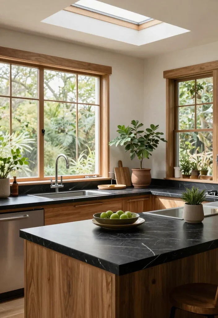 17 Black Marble Kitchen Countertops Ideas With Bold Elegance - 12. Outdoor-Inspired Black Marble 1