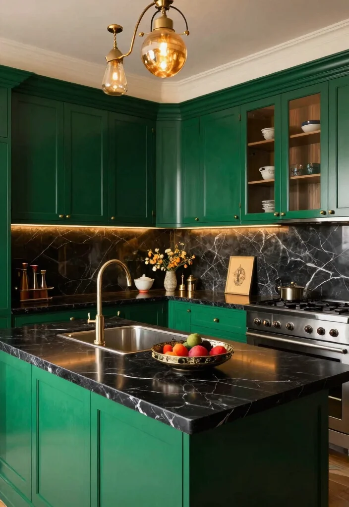 17 Black Marble Kitchen Countertops Ideas With Bold Elegance - 13. Black Marble with Rich Jewel Tones 1