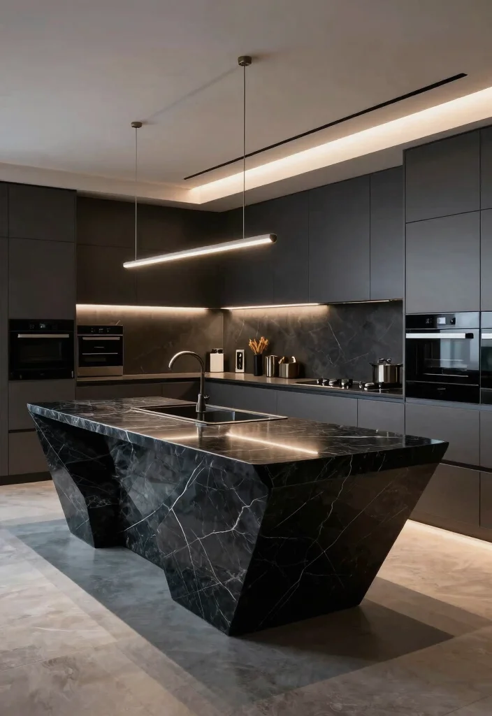 17 Black Marble Kitchen Countertops Ideas With Bold Elegance - 15. Futuristic Black Marble Designs 1