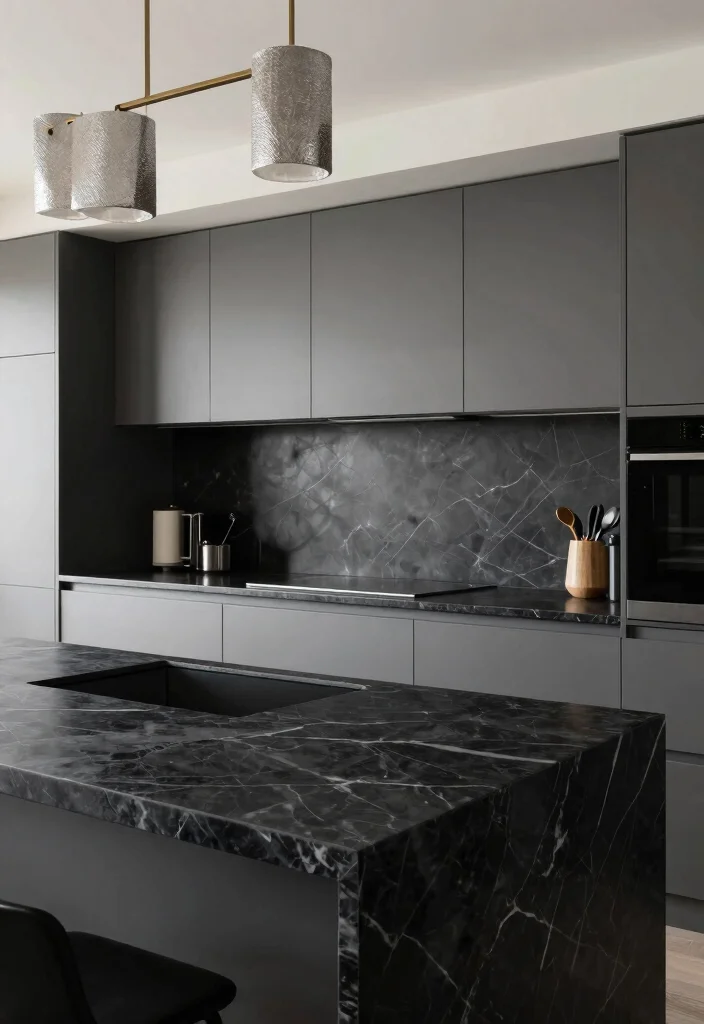 17 Black Marble Kitchen Countertops Ideas With Bold Elegance - 16. Textured Finishes on Black Marble 1