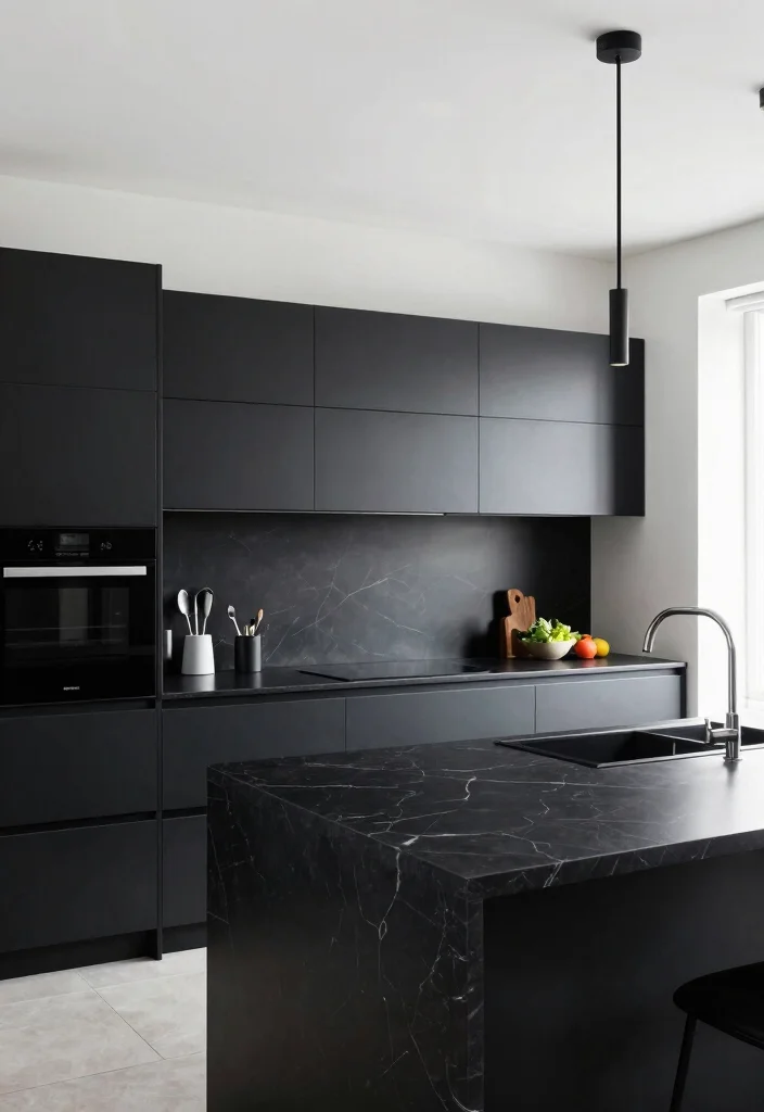 17 Black Marble Kitchen Countertops Ideas With Bold Elegance - 2. Sleek Modern Minimalism 1