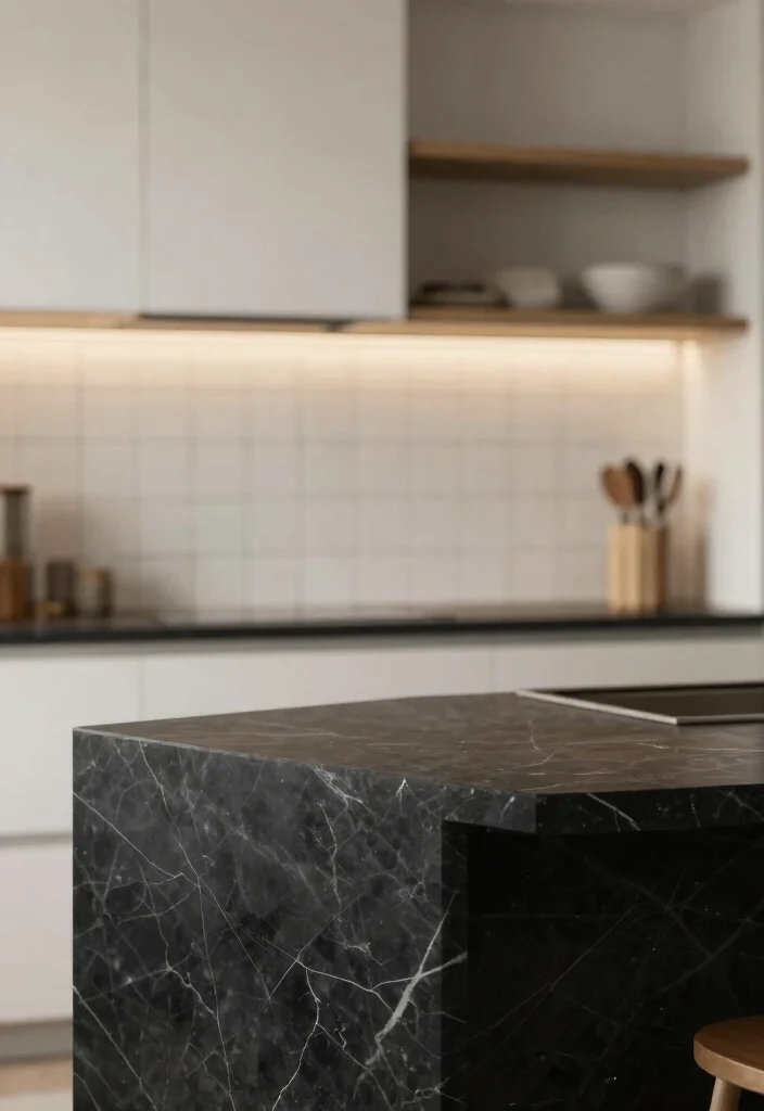17 Black Marble Kitchen Countertops Ideas With Bold Elegance - 6. Subtle Patterns with Black Marble 1