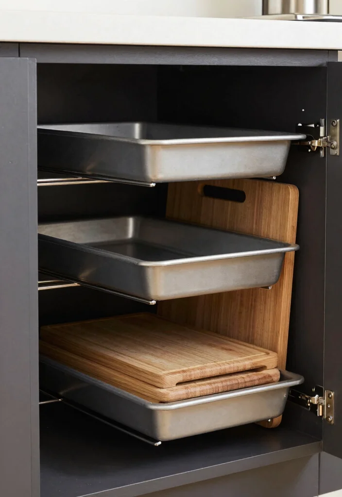 17 Deep Kitchen Cabinet Organization Ideas That Maximize Storage - 8. Vertical Dividers for Baking Sheets 1